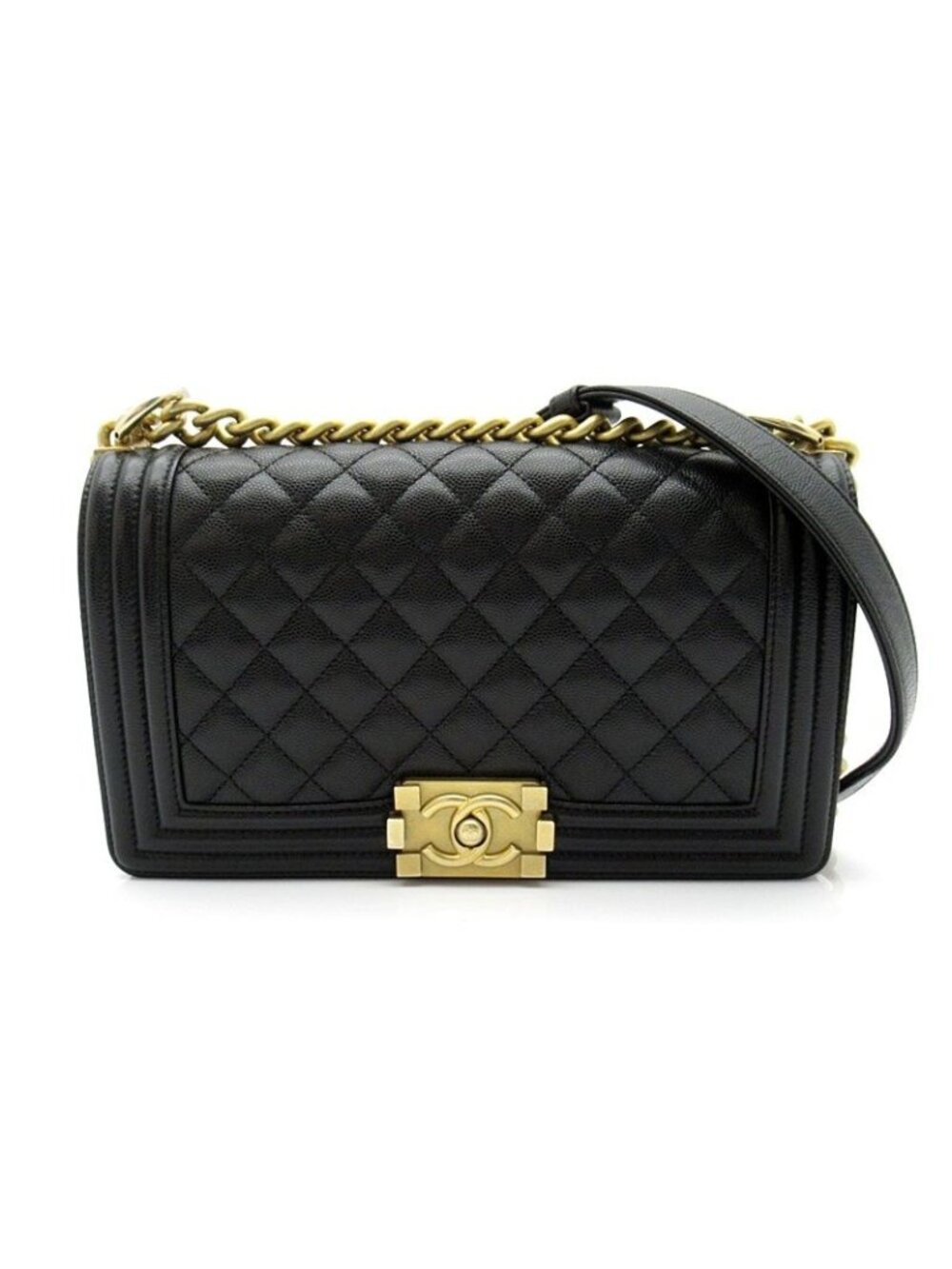 Chanel Boy Chain Shoulder Bag Caviar Leather Black